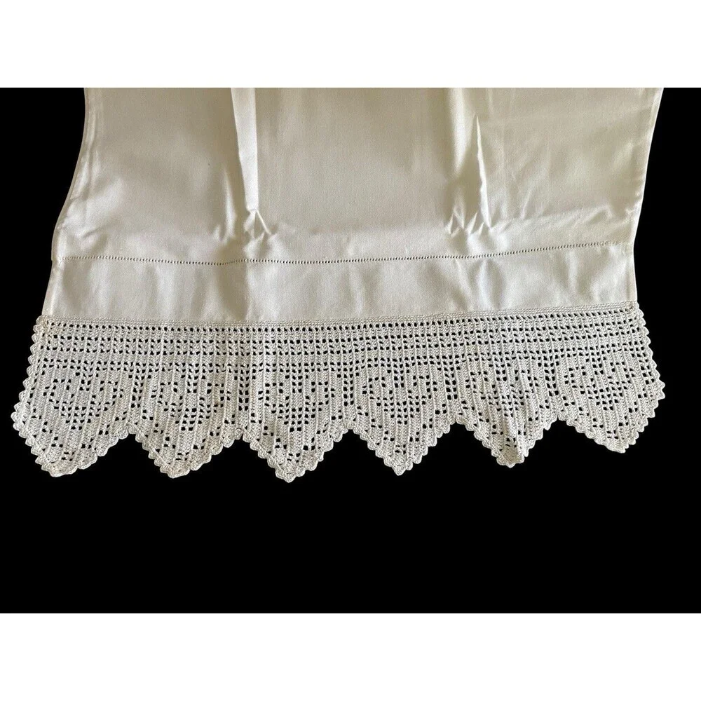 Vintage Pillow Sham Pillow Layover Crochet Hems Hearts White Cottage Chic